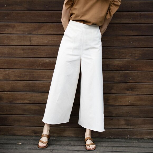 Cream Linen Side Split Trousers - Bohemian Style Pants One Size - Picture 3 of 7